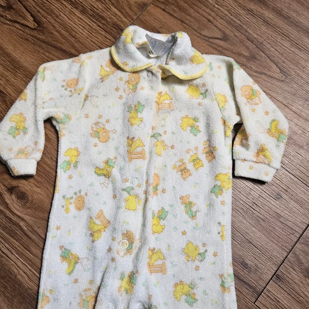 Vintage Carter's Baby Bear Star Print Footed Sleeper M Fleece‎ Pajamas USA Retro